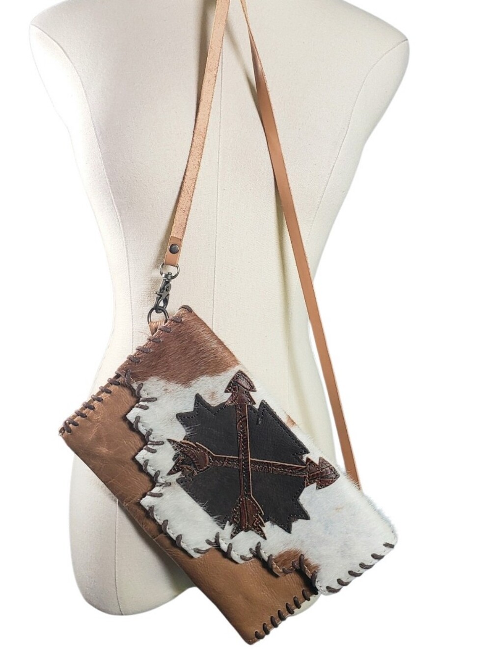 Boho Western Handmade Leather Horse Hair Crossbody Bag Purse Southwestern 9.5"